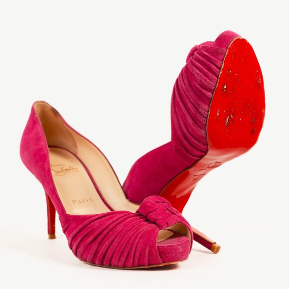 Christian Louboutin Lady Gres Pink Knotted Suede Pumps - Picture 4 of 9